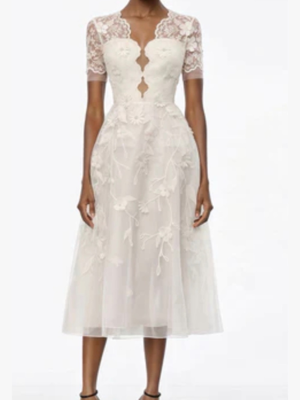 Elegant Ivory Lace Tea-Length Dress